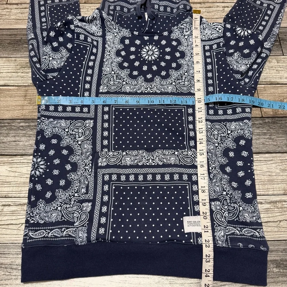Navy Co Sink Or Swim Bandana Hoodie Men’s S Blue White Pullover Paisley